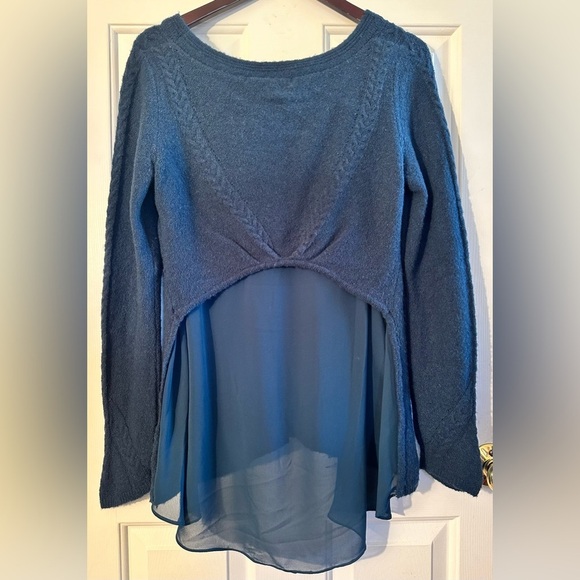 KNITTED & KNOTTED Anthropologie GORGEOUS M Senni Teal Sweater Sheer Panel Alpaca - Picture 7 of 13